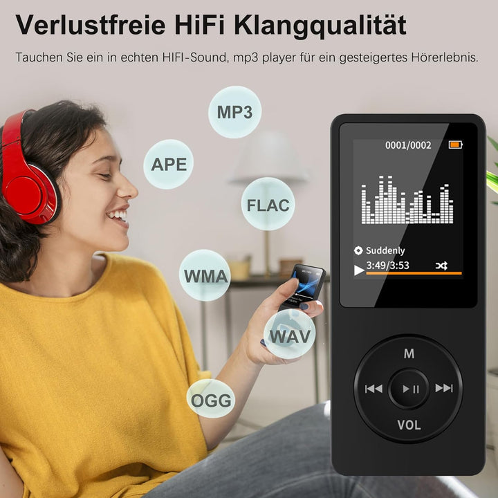 MP3 Player Bluetooth Sport, 32GB Tragbarer HiFi-Sound MP3/MP4 Musik-Player zum Laufen mit FM Radio,