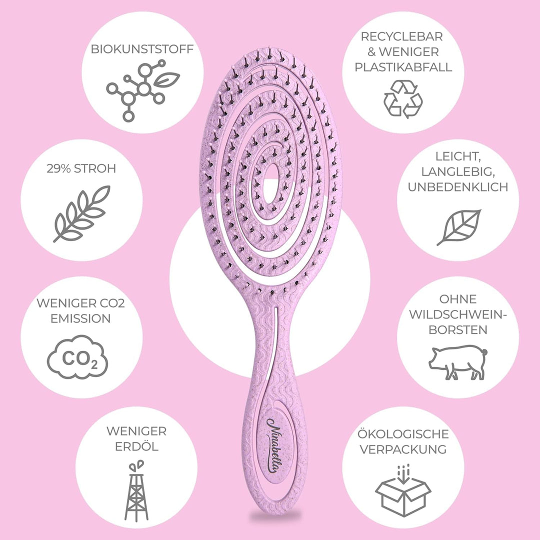 Ninabella Bio Haarbürste ohne Ziepen für Damen, Herren & Kinder - Entwirrbürste auch für Locken & La