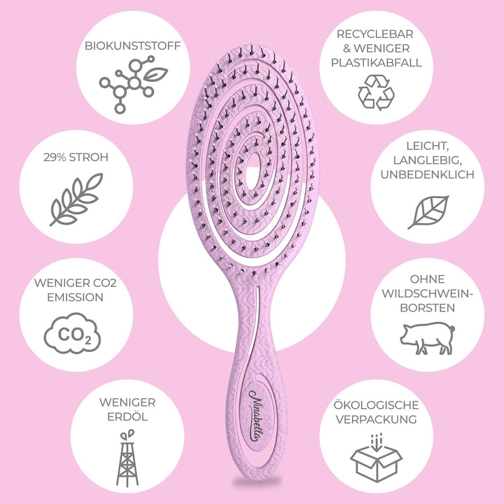 Ninabella Bio Haarbürste ohne Ziepen für Damen, Herren & Kinder - Entwirrbürste auch für Locken & La