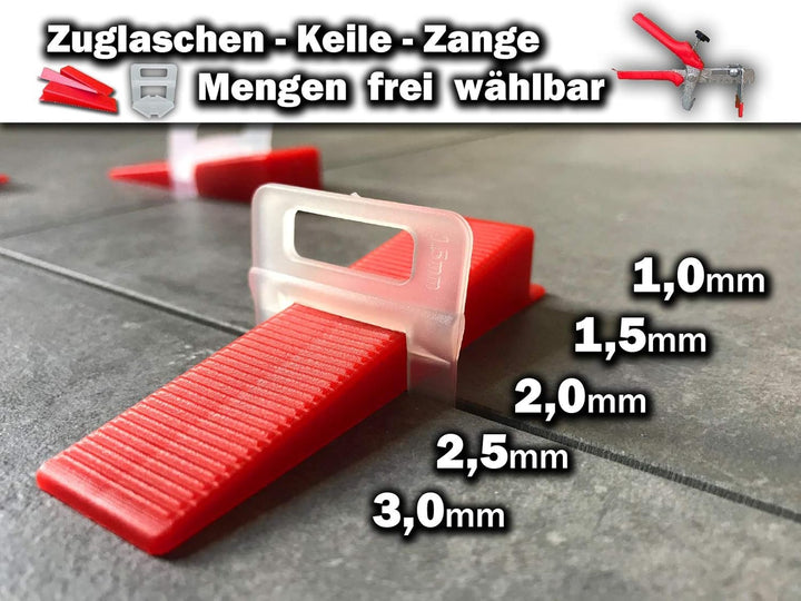 3000 Zuglaschen 2,0mm - KACHEL GOTT® Fliesen Nivelliersystem - Zange Keile Laschen 1mm bis 3mm - Stü