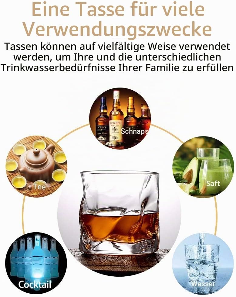 Unregelmässige Whiskygläser Set Mit 2 Gekippten Falten Scotch Glass 250Ml Modischer Whiskybecher Für