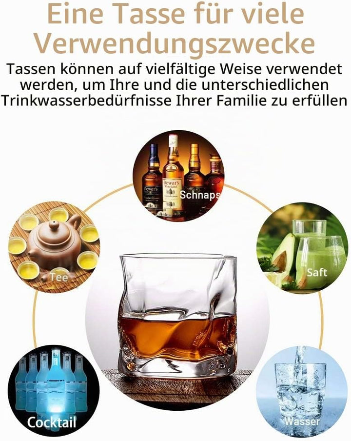 Unregelmässige Whiskygläser Set Mit 2 Gekippten Falten Scotch Glass 250Ml Modischer Whiskybecher Für
