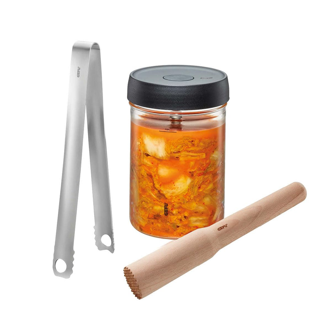 GEFU Fermentierset NATIVO 4-tlg., inkl. 1 Liter Fermentationsglas mit Beschwerungsgewicht, Stössel u