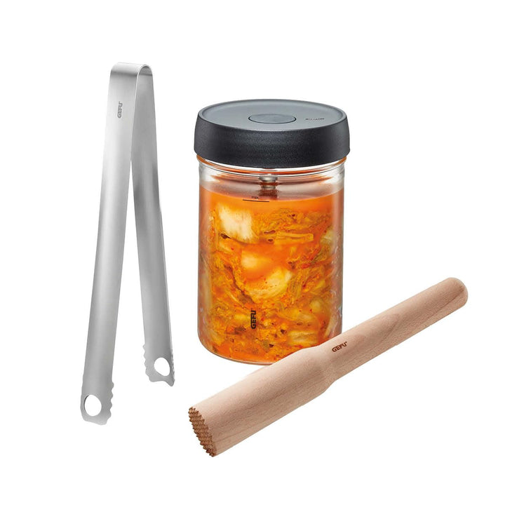 GEFU Fermentierset NATIVO 4-tlg., inkl. 1 Liter Fermentationsglas mit Beschwerungsgewicht, Stössel u