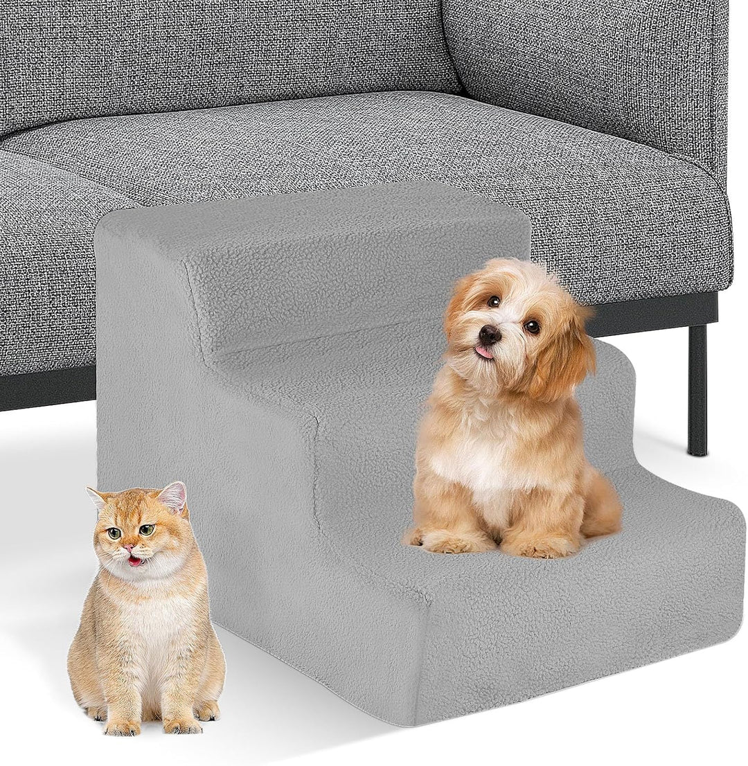 Haustiertreppe Hundetreppe 30 cm - Treppe 3 Stufen Plüsch-Bezug waschbar - Katzentreppe Hunderampe f