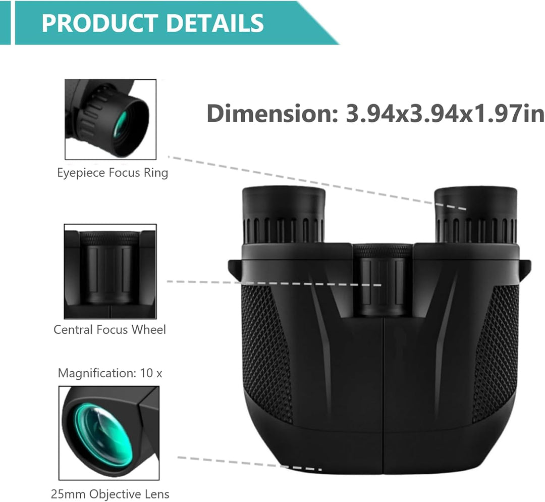 Fernglas 10X25, Ferngläser Klein, BAK4 Prism FMC Binoculars, Kompaktes Fernglas für Erwachsene und K
