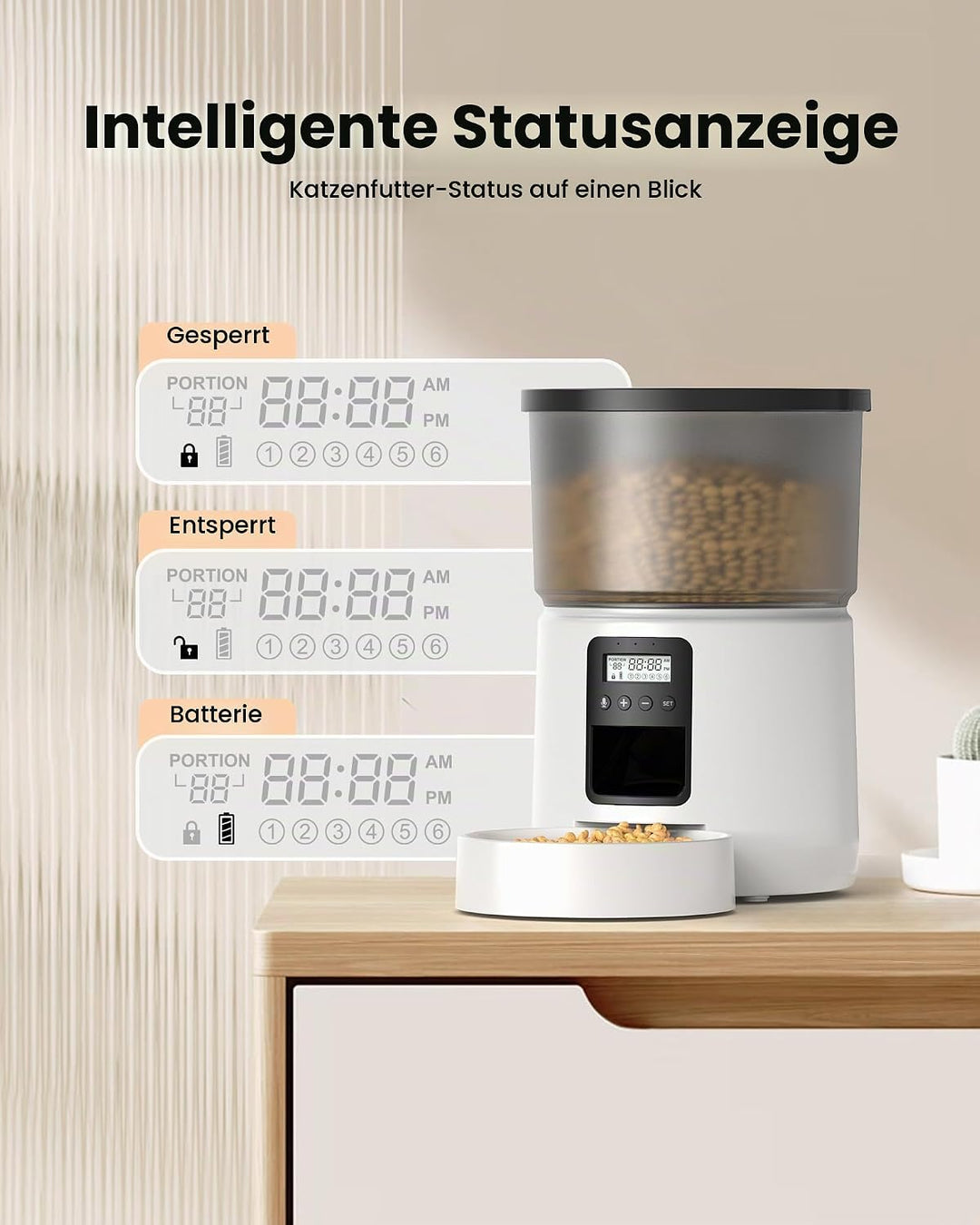 BEMOONY Futterautomat Katze, Katzenfutter Automat mit Programmierbarem Timer, 1-6 Mahlzeiten pro Tag