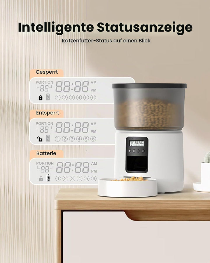BEMOONY Futterautomat Katze, Katzenfutter Automat mit Programmierbarem Timer, 1-6 Mahlzeiten pro Tag