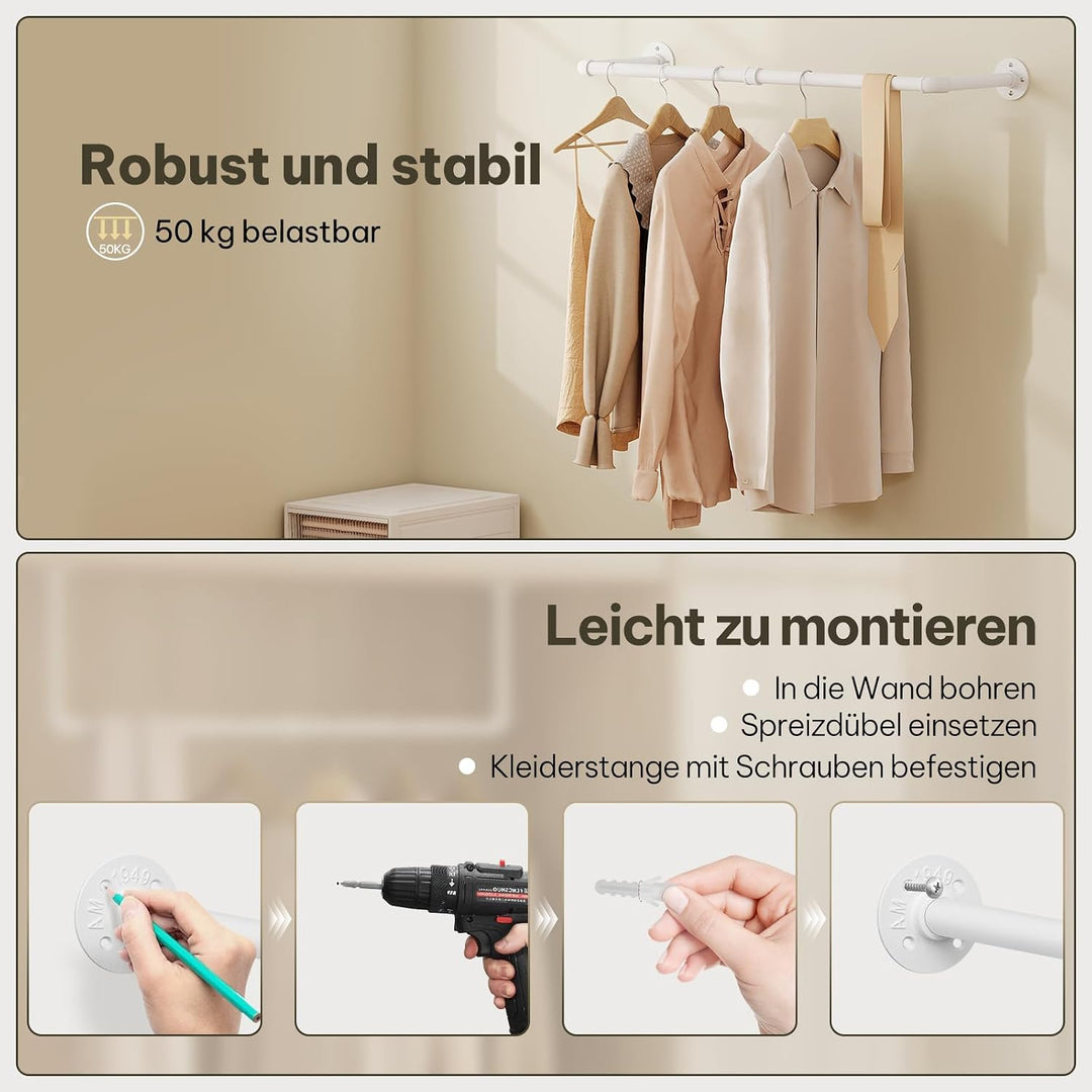 Kleiderstange Wandmontage, Garderobe Rohr industrial, für Flur Küche Wohnzimmer Badezimmer, 100 cm,