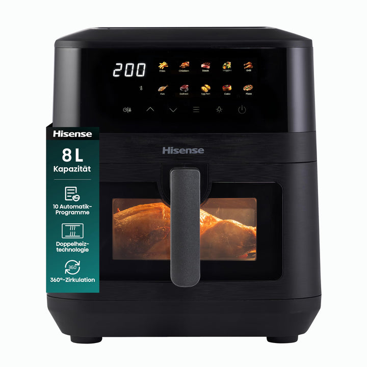 Hisense HAF2100DCD Heissluftfritteuse /2100 W /7,7 L Kapazität /10 voreingestellte Programme/Antihaf