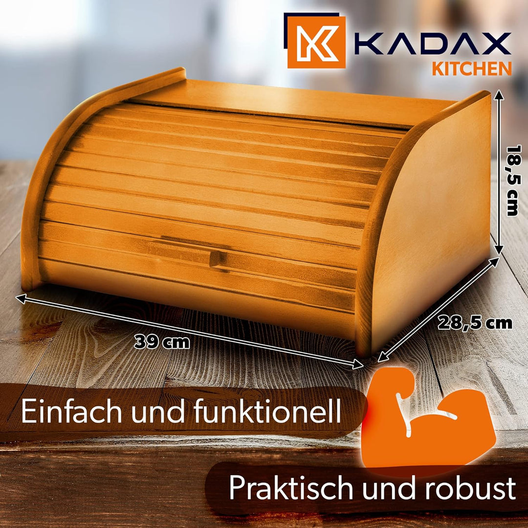 KADAX geräumiger Brotkasten aus hochqualitativem Holz, Brotbehälter mit Rolldeckel für längere frisc