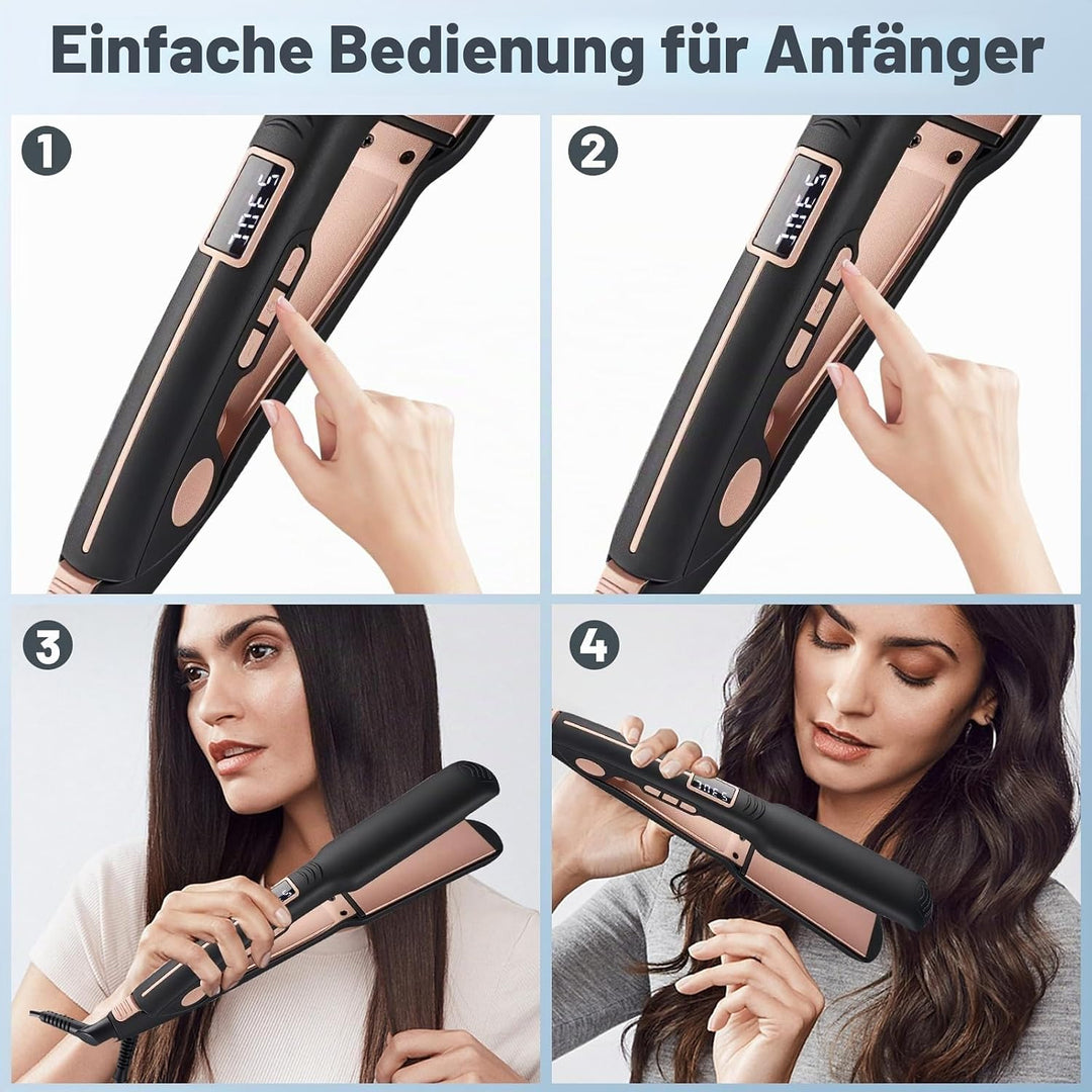 Haarglätter Ionen & Titan, Professionelles Glätteisen mit LCD-Display, 100-230°C Einstellbar, 10 Sek