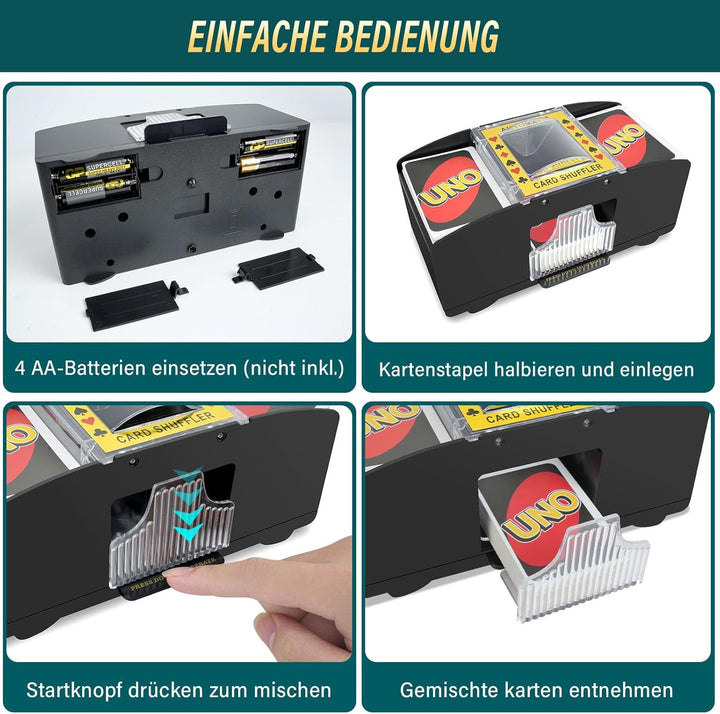 Elektrische Kartenmischmaschine, Automatischer Kartenmischer für 1–2 Decks, Kartenmischgerät für UNO