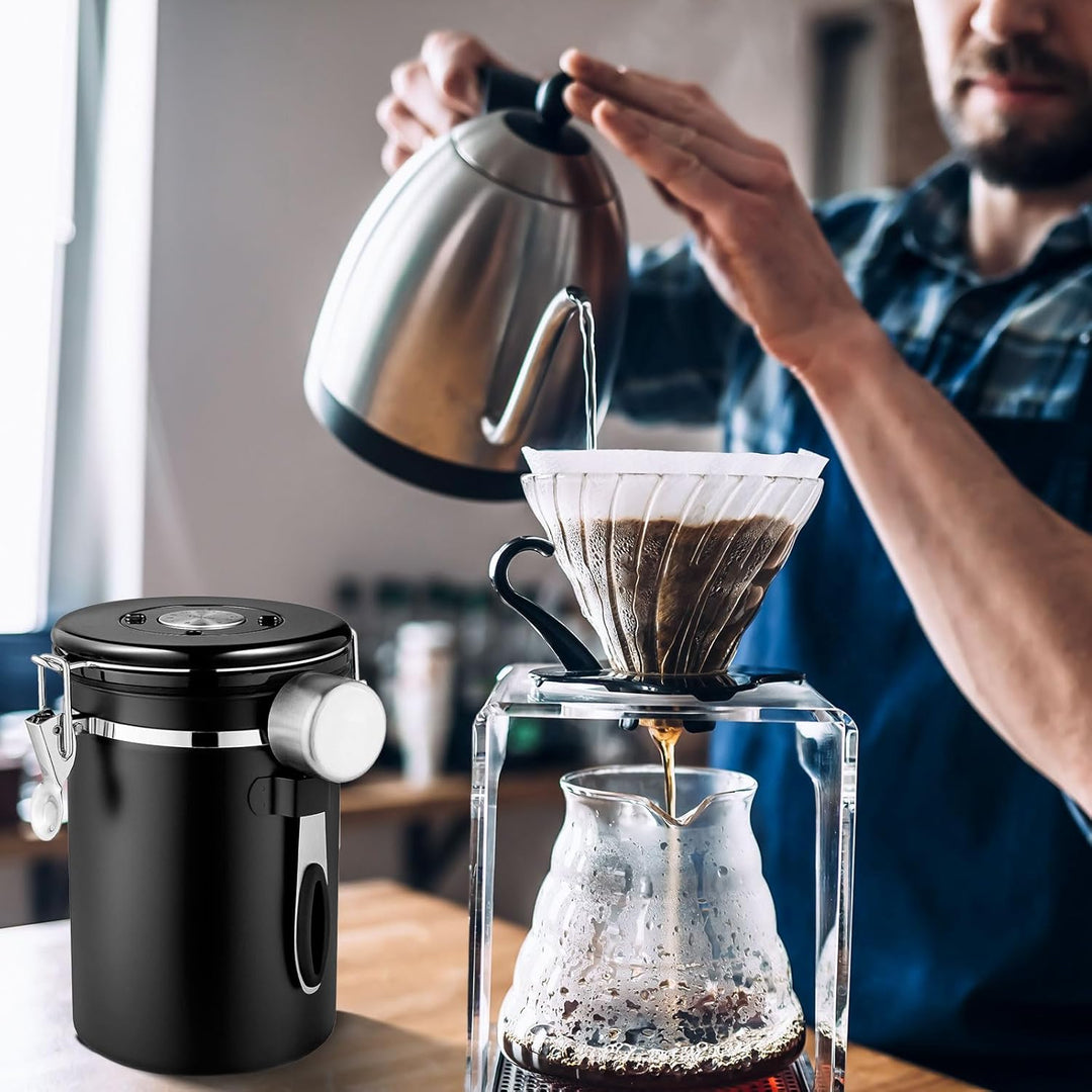 Frasheng Kaffeedose Edelstahl,Kaffeedose Luftdicht mit Edelstahl Löffel,750g/1,8L Kaffeebehälter,Vak