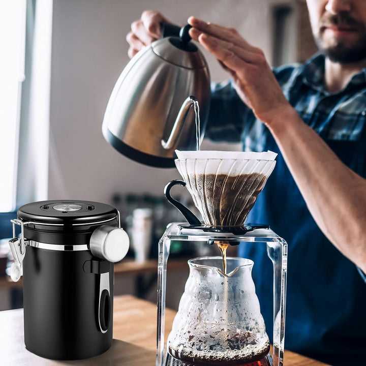 Frasheng Kaffeedose Edelstahl,Kaffeedose Luftdicht mit Edelstahl Löffel,750g/1,8L Kaffeebehälter,Vak