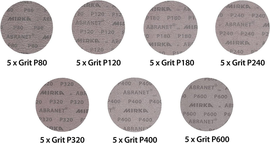 Mirka Abranet Netzschleifscheiben Ø 150mm Klett/Mix-Pack 5 von jeder Körnung 80, 120, 180, 240, 320,
