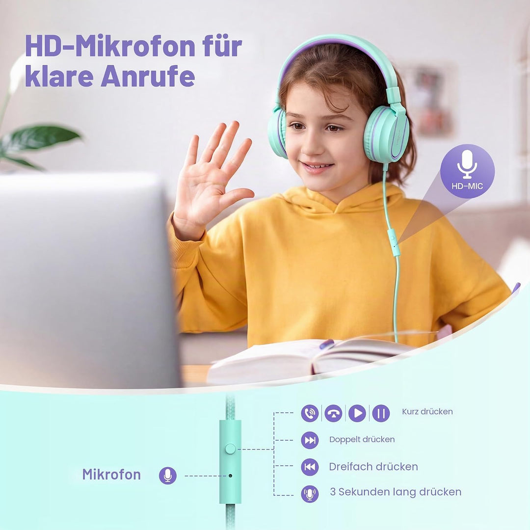 AILIHEN I35 Kinder Kopfhörer mit Mikrofon, Lautstärke begrenzt 93 dB, für Mädchen, Jungen, Teenager,