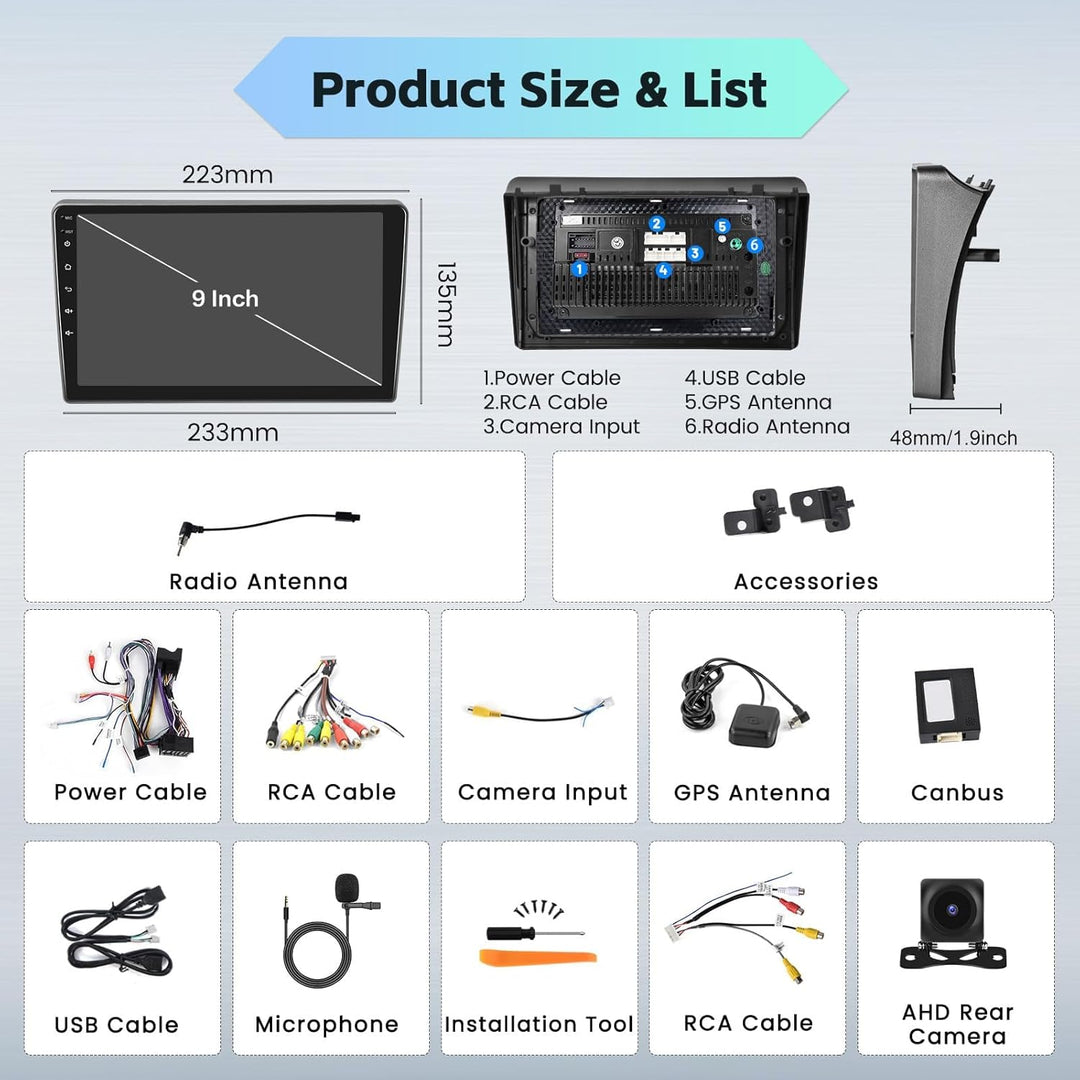 [8Cores 4G+64G] Hikity Autoradio Android 15 Für Peugeot 407 2004-2011 9Zoll Touch Display Auto Radio