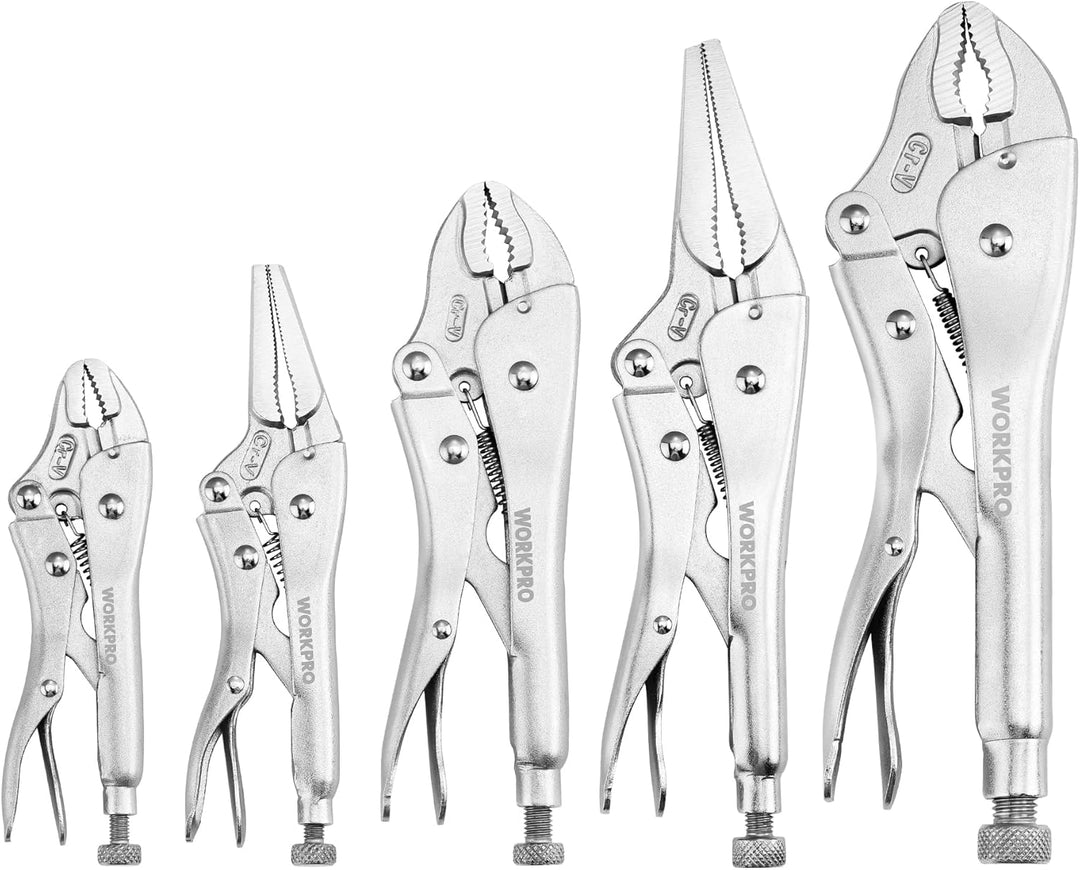 WORKPRO 5-tlg. Gripzangen Set (gebogene Backe Zange 254/178/127mm, Langbeck-Gripzange 229/165mm) Cr-