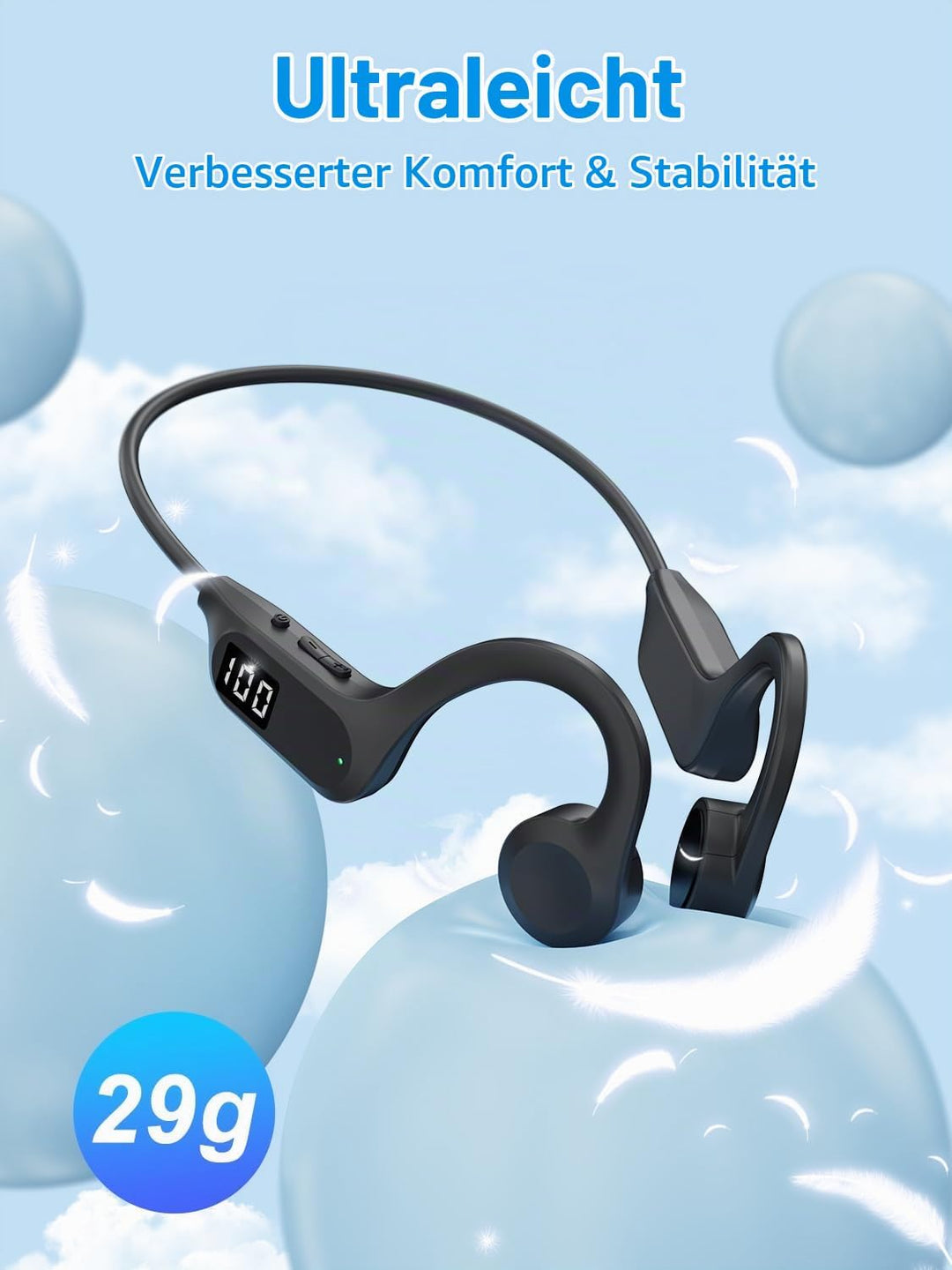 Ohuhu Knochenschall Kopfhörer Bluetooth 5.3, 29g Ultraleicht Open-Ear Kopfhörer mit 8 Std Akku, IPX4