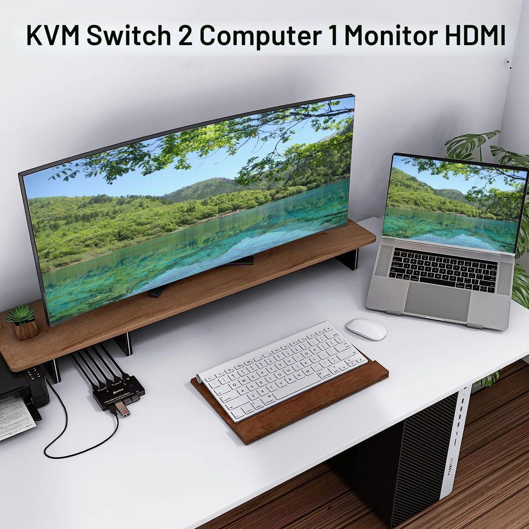 KVM Switch HDMI 8K@60Hz 4K@120Hz, KVM Switch 2 PC 1 Monitor HDMI2.1 with 3 USB3.0 Devices, HDR 10, H