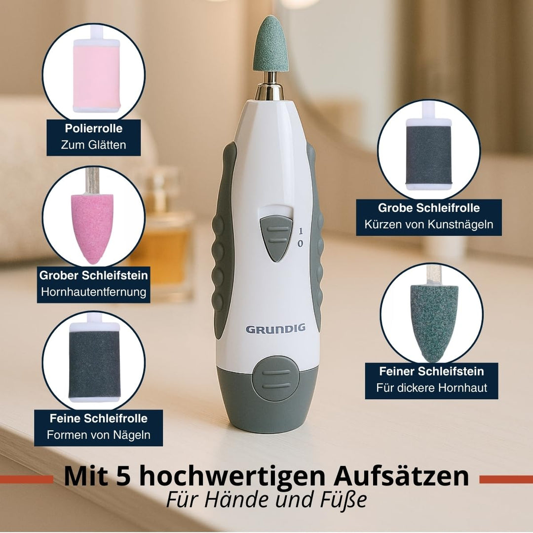 Grundig Nagelfräser 5-in-1 - Maniküre Set Elektrisch mit 5 Aufsätzen - Elektrische Nagelfeile und Na