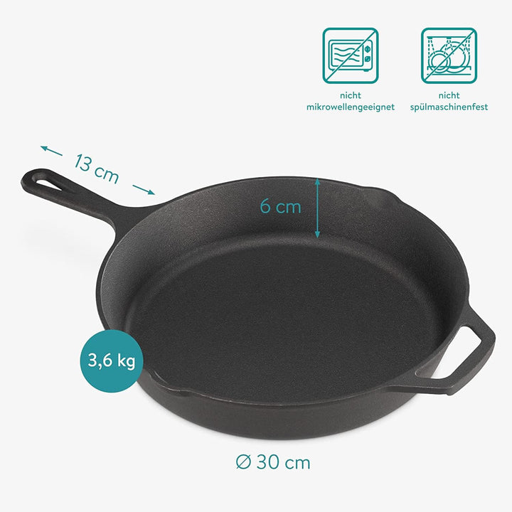 Navaris Gusseisenpfanne - 30cm Eingebrannte Pfanne Gusseisen Induktion - Emailliert - Cast Iron Pan,