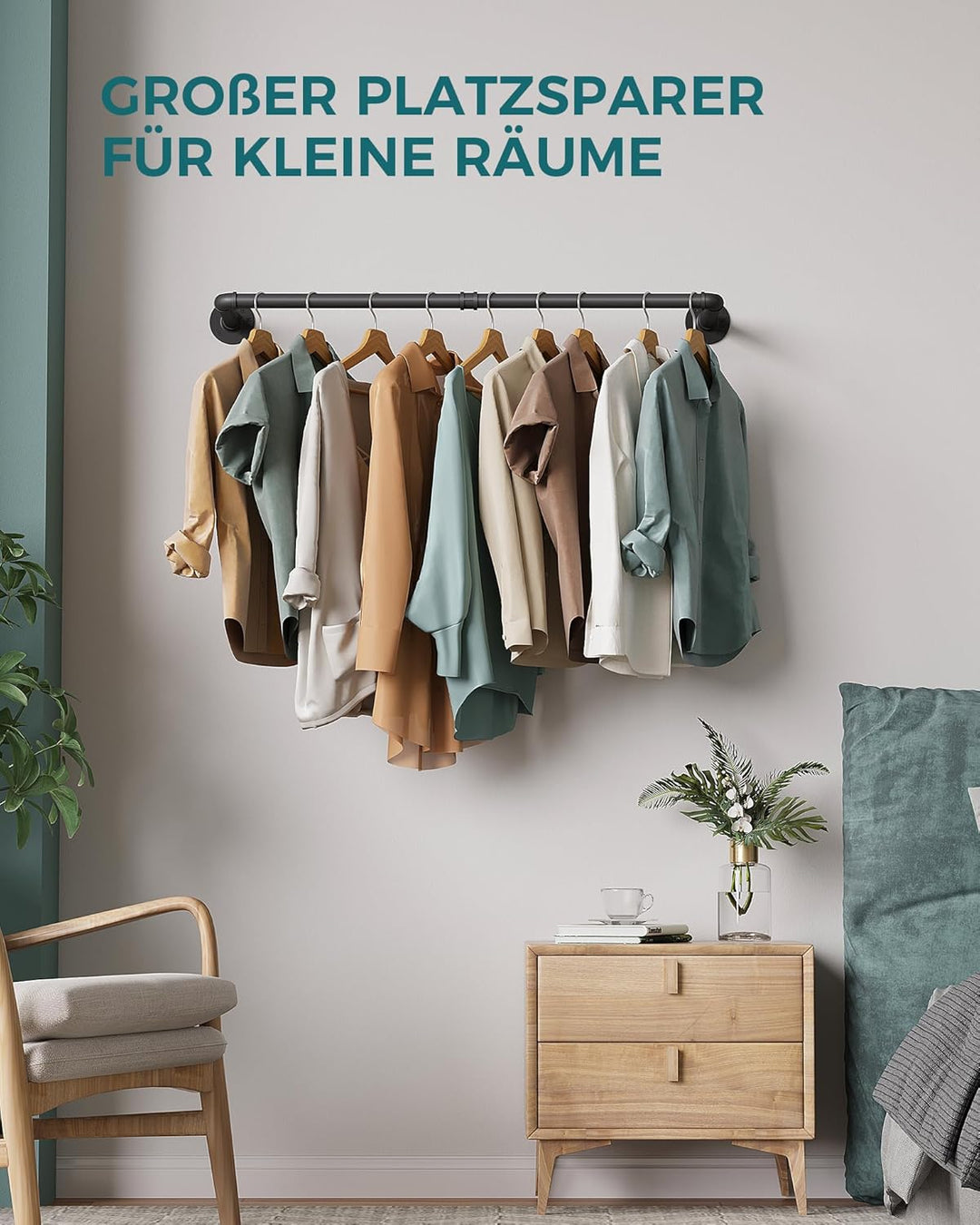 OROPY Industrieller Stil Rohr-Kleidergestell an der Wand befestigte abnehmbare Retro- Metallkleiders