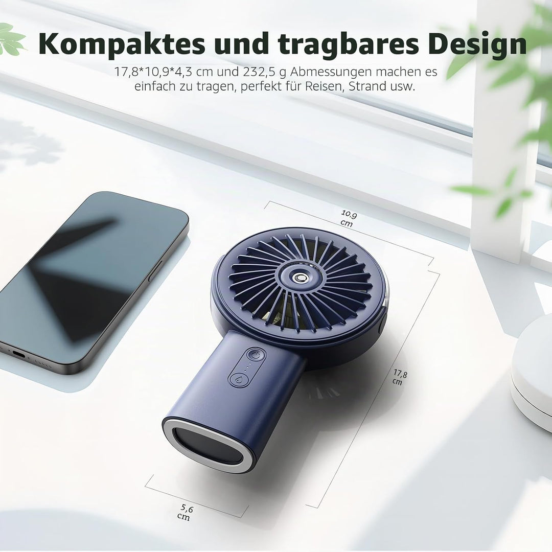 Otlonpe Handventilator Mit Wasserkühlung, 4000mAh Hand Ventilator Akku Aufladbar Mit Wasser, 3 Gesch