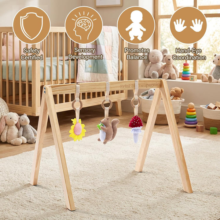 Eclat & Compagnie - Spielbogen für Babys aus Holz – Montessori Portal mit graviertem Logo – stabile