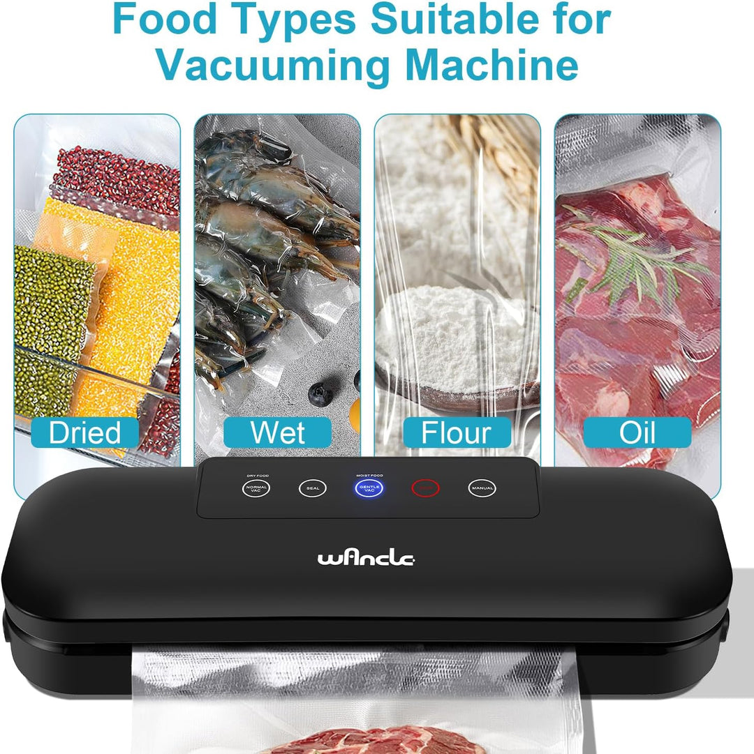 Wancle Vakuumierer Vakuumiergerät, 4 in1 Automatischer Lebensmittelversiegeler für Sous Vide Kochen