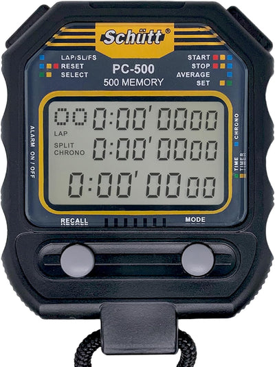 SCHÜTT Stoppuhr PC-500 (500 Memory Speicher | Uhrzeit & Datum | Dualtimer) - Digital Profi Stoppuhr