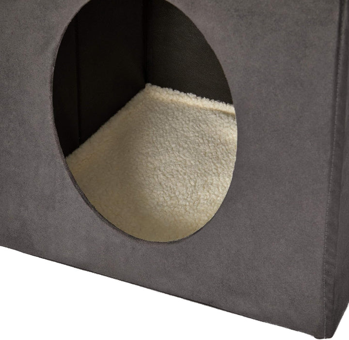 Katzenhöhle, 39,4 x 39,4 x 42 cm, faltbares Katzenversteck mit Spielzeug, gepolstertem Bett oben, gr
