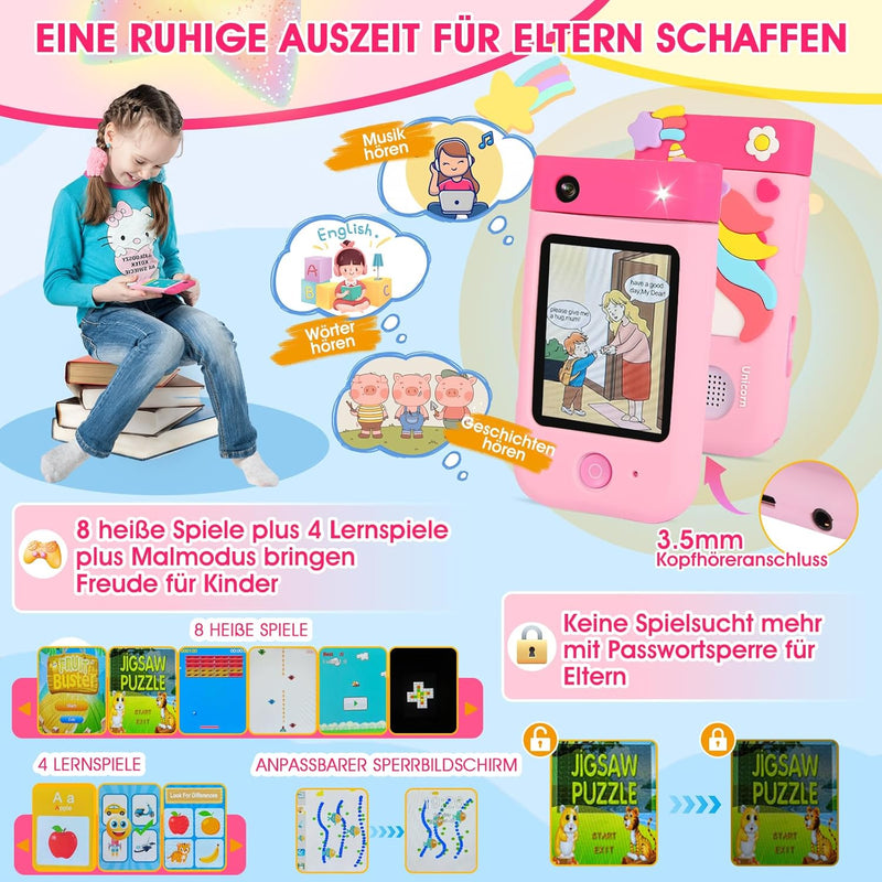 Kinderkamera, ZUEOKAI Kinder Handy Smartphone Spielzeug ab 3-8 Jahre, Kinder Kamera mit 180°Drehobje