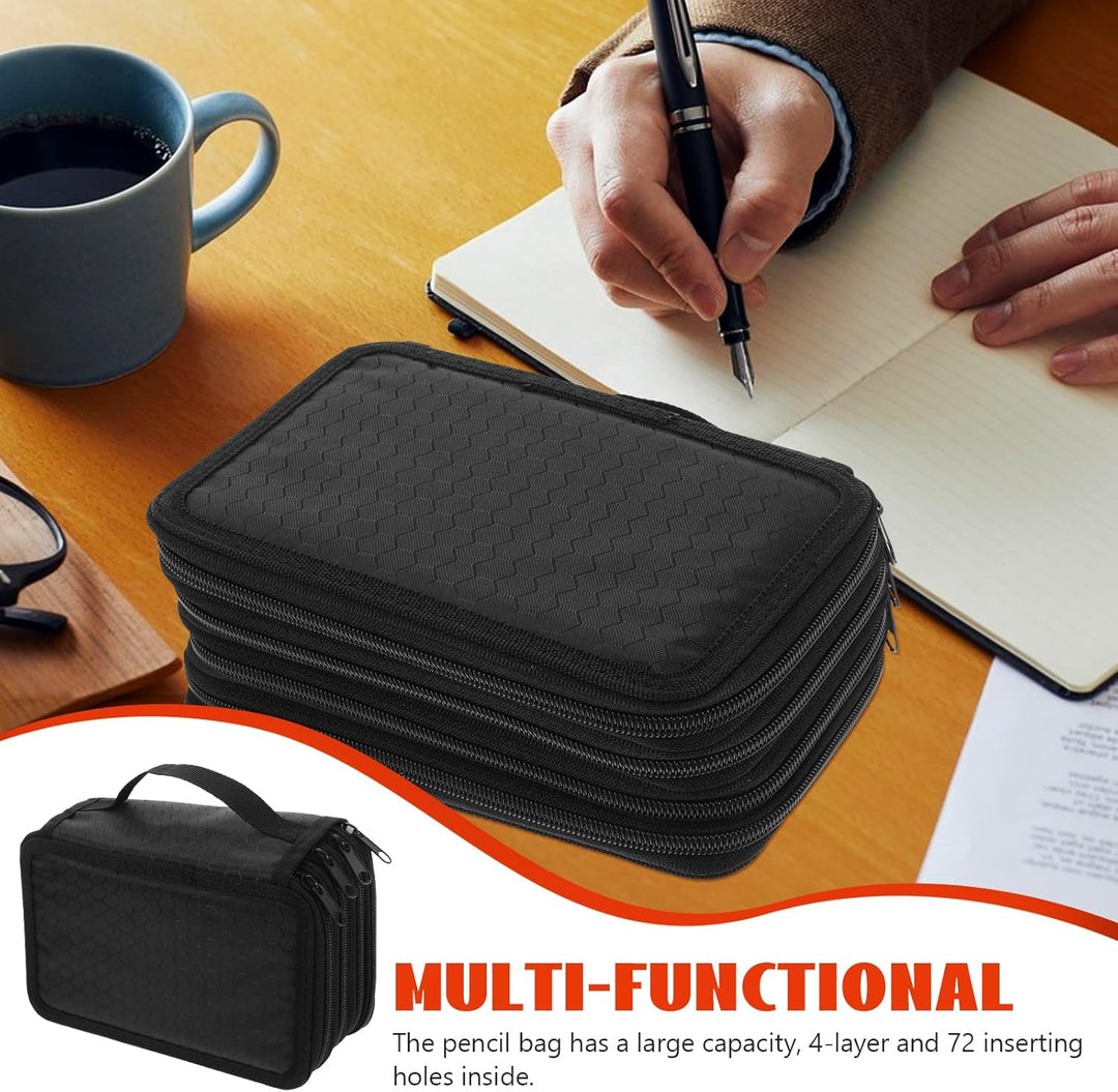 NUOLUX 72-Hole Pencil Bag Black Federmäppchen Mäppchen 4-Fach Stifte Organizer FüR Schule BüRo Und R