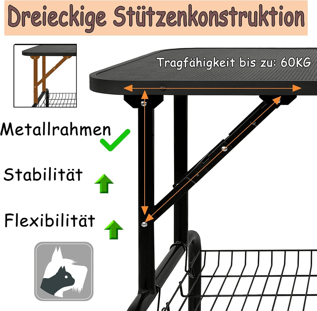 NAIZY Trimmtisch für Hunde Katzen Tierpflegetisch Höhenverstellbar Hundepflegetisch mit Unterkorb &amp;