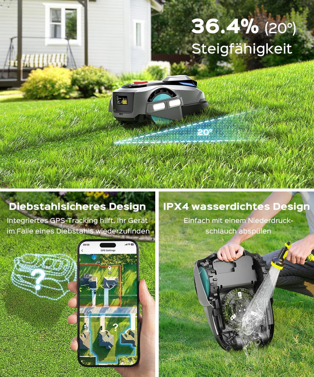 (2026 Upgrade) YARDCARE N1600 PRO Mähroboter ohne Begrenzungskabel, Empf. 1600 m² – Rasenroboter mit