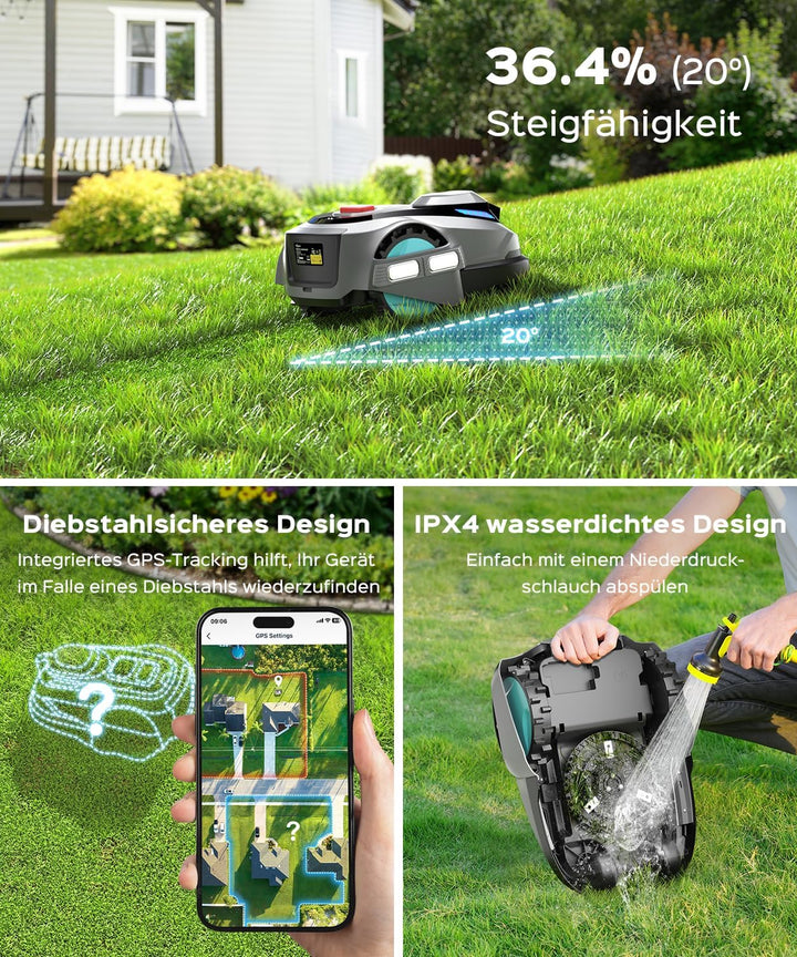 (2026 Upgrade) YARDCARE N1600 PRO Mähroboter ohne Begrenzungskabel, Empf. 1600 m² – Rasenroboter mit