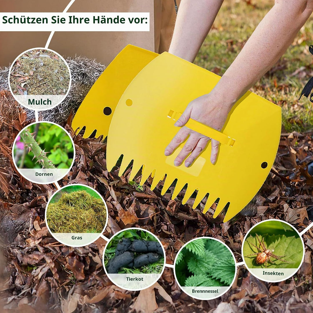 GardenHOME Laubsammler 2er Set – Grosse Laubschaufeln & Laubgreifer für Garten, Robuste Handrechen a