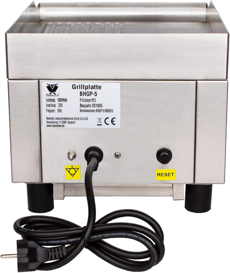 Beeketal 'BHGP-5' Profi Gastro Gusseisen Grillplatte elektrisch mit ca. 270 x 320 mm Grillfläche (gl