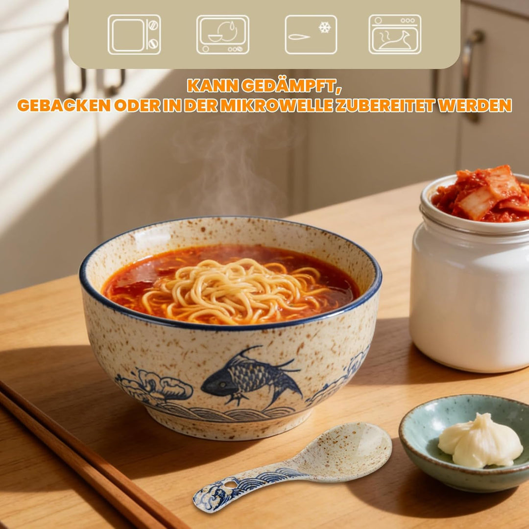 Keramik Ramen Schale Set, 700ml Porzellan-Nudelbecher