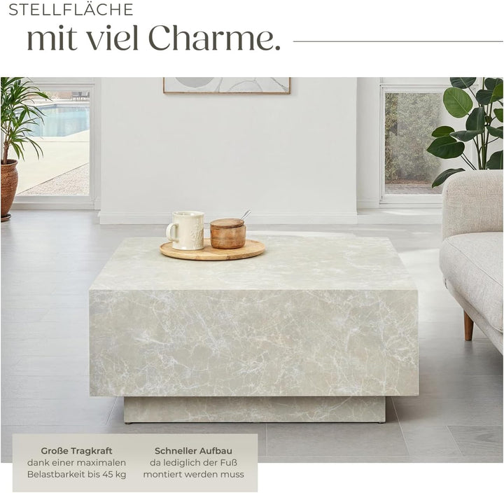tectake® Couch Tisch, Room Decor in Travertin Steinoptik, Tisch Wohnzimmer, moderner Couchtisch, Bei