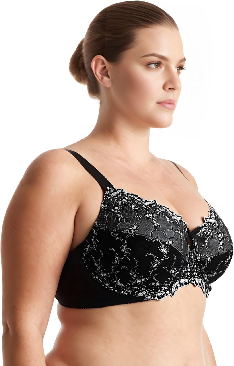 Curve Muse Damen Leicht Gepolstert Bügel Stickerei Spitzen BH-2er Pack 75D Schwarz,nackt(2er Pack),