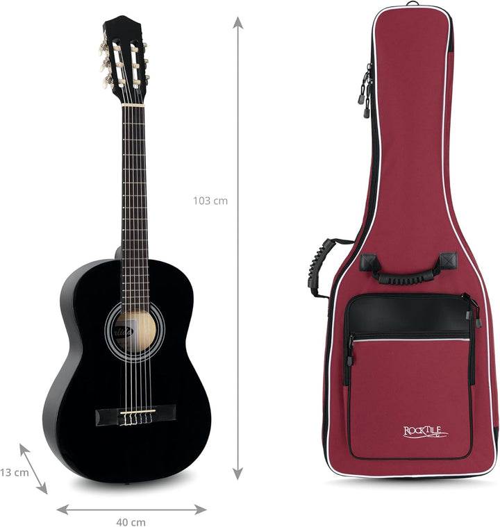 ROCKTILE Klassik-Gitarrentasche 4/4-Grösse - wasserabweisender Gigbag mit weicher Polsterung und Fix