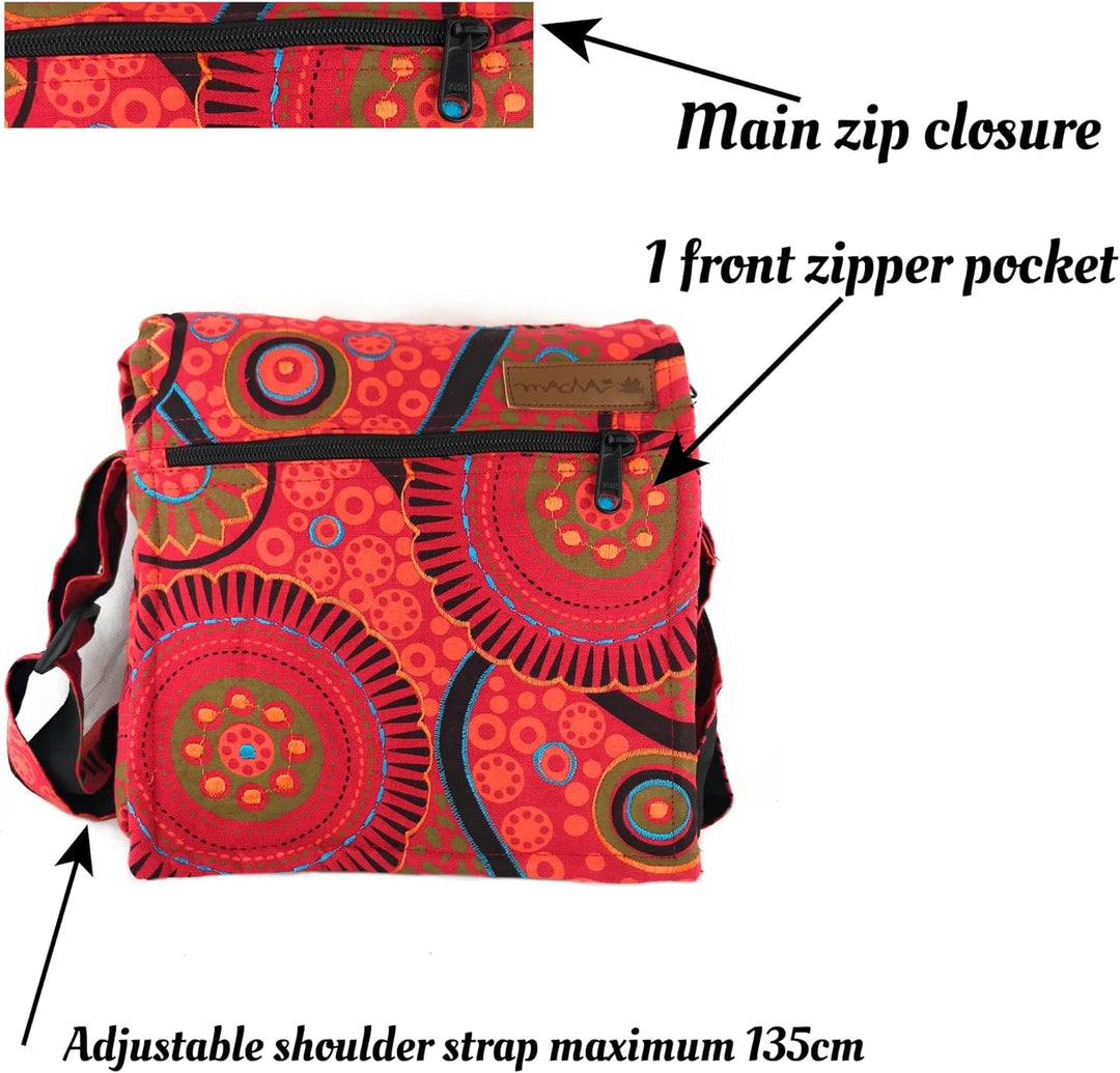 Damen Baumwolle Umhängetasche Indische Ethno Stil Boho Maliprint Tasche Baumwolle satche l mit Klapp