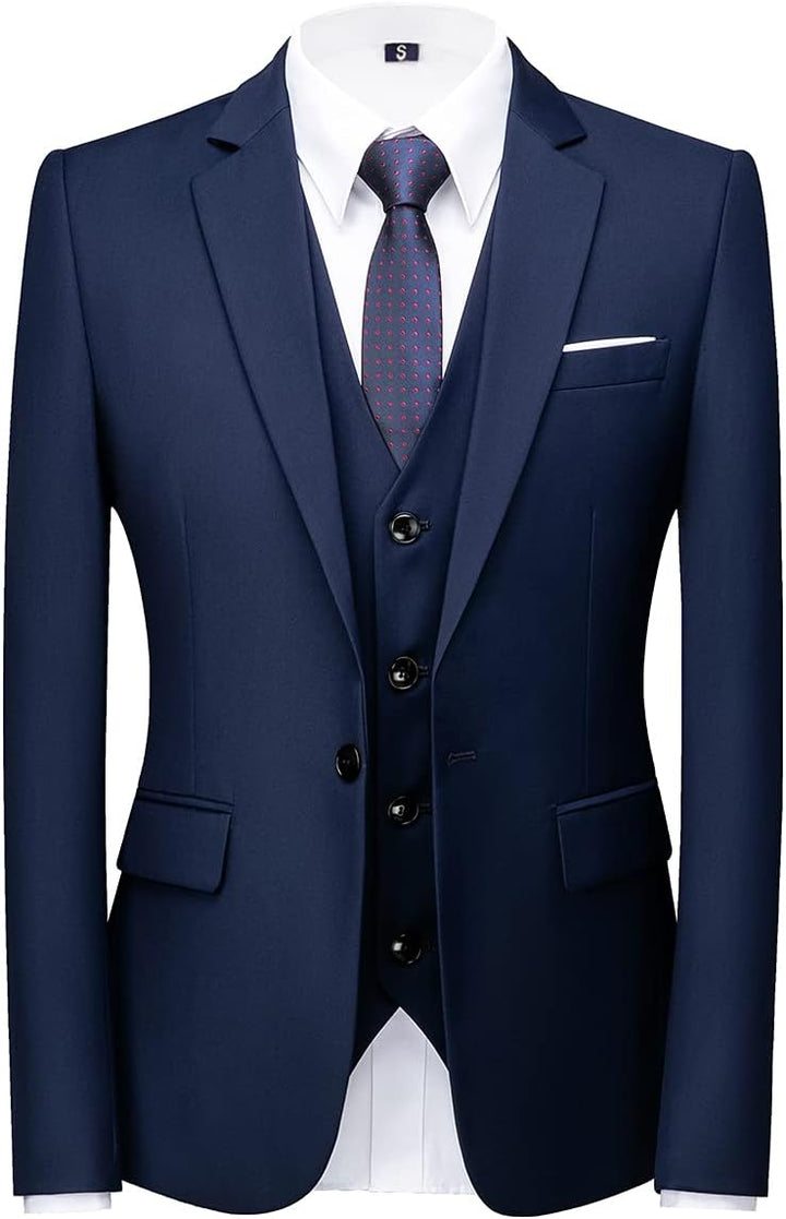 KUDORO Herren Anzüge 3-teilig Slim Fit Eine Knöpfe für Hochzeit Business Herrenanzug Sakko Weste Hos