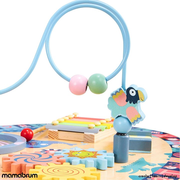 mamabrum 7-in-1 Lerntisch aus Holz – Interaktiver Montessori Aktivitätstisch für Babys ab 6 Monaten