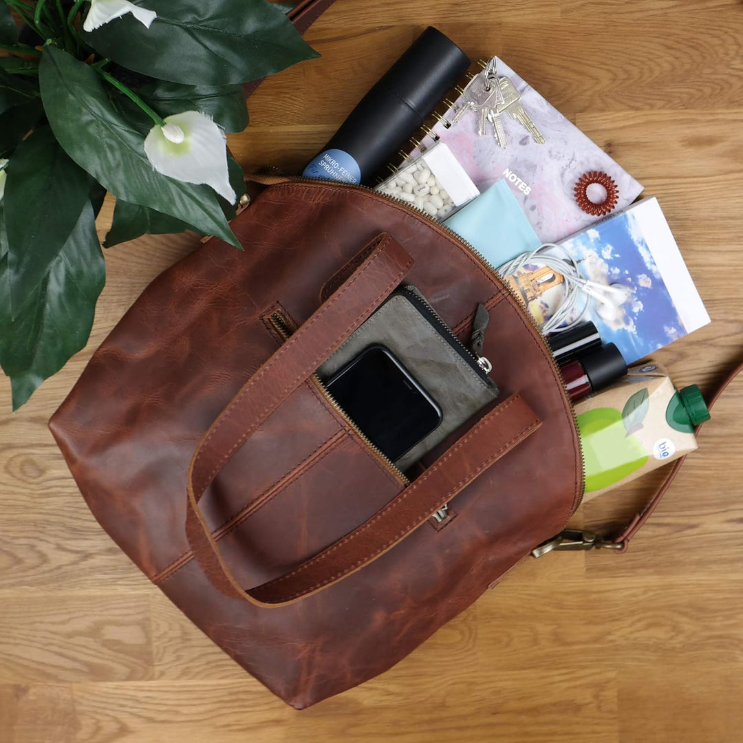 LECONI Shopper Schultertasche Damen Handtasche Ledertasche Natur Henkeltasche aus Leder Damentasche