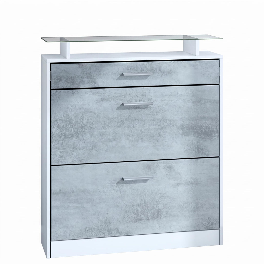 Vladon Schuhschrank Loret 89 x 104 x 23 cm Schuhkipper für 16 Paar Schuhe mit 1 Schublade, 1 Glasabl