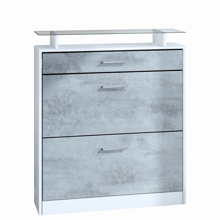 Vladon Schuhschrank Loret 89 x 104 x 23 cm Schuhkipper für 16 Paar Schuhe mit 1 Schublade, 1 Glasabl